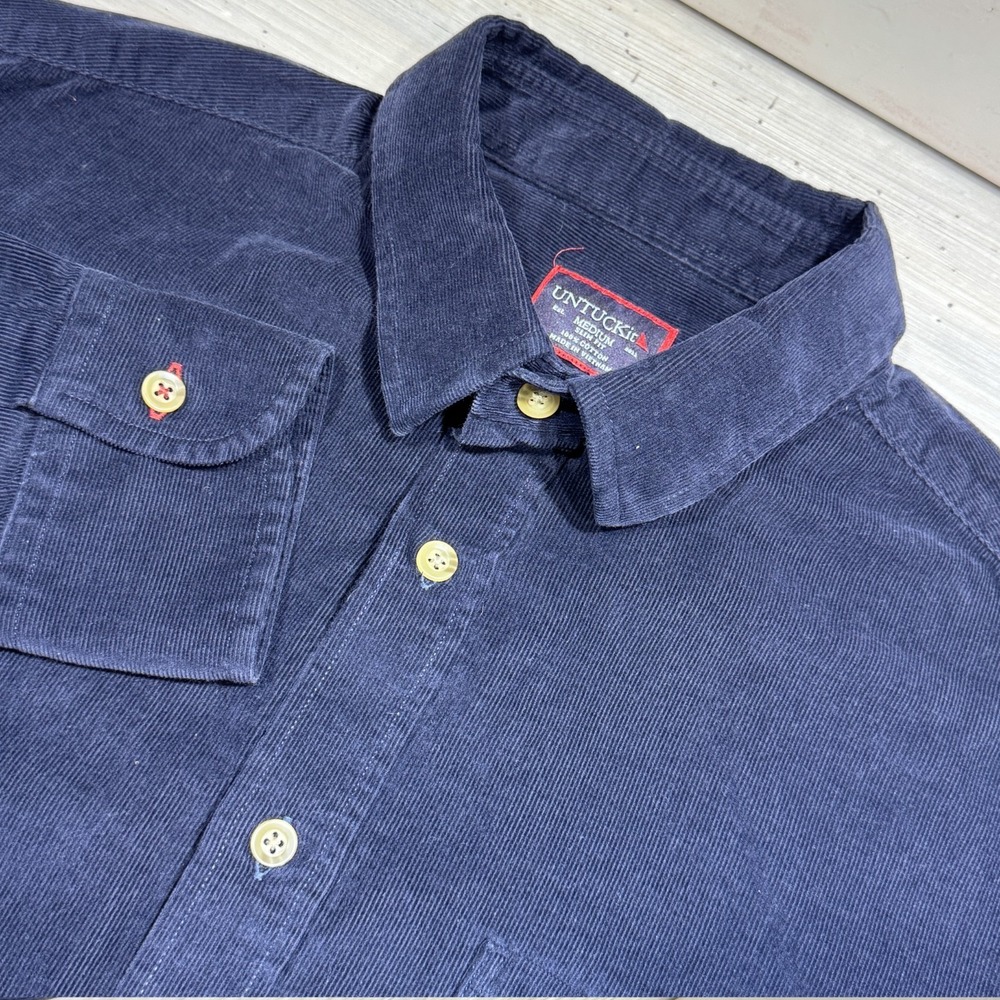 UNTUCKit‎ "Coppola" Corduroy Dress Blue Button Down Men's Sz M 100% Cotton